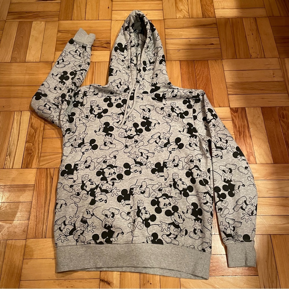 Disney MICKEY  Mouse Gray Hoodie Sweatshirt Hooded Size Medium Unisex, Preowned